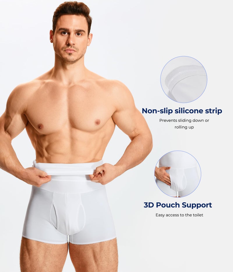 TAILONG Men Tummy Control Shorts High Waist Slimming Underwear Body Shaper Seamless Belly Girdle Boxer Briefs (White, Medium) - Image 1